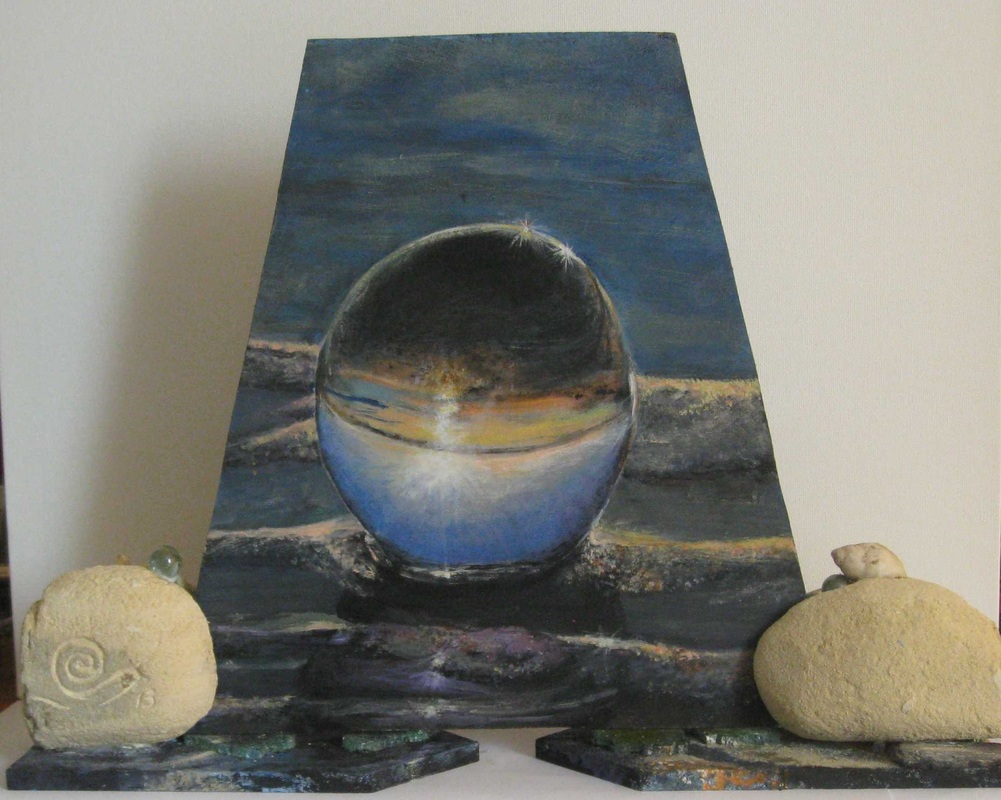 duo schilderij, sculpture, knikker, tweekanten, zee, zand